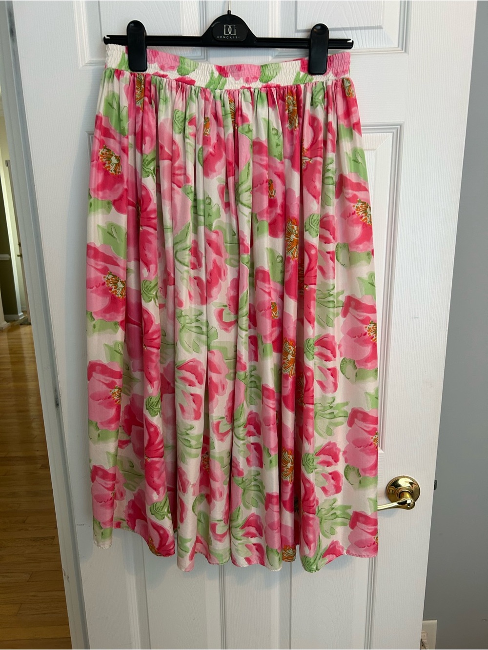Vintage Laura Martin Silk Pleated Pink Floral  Skirt